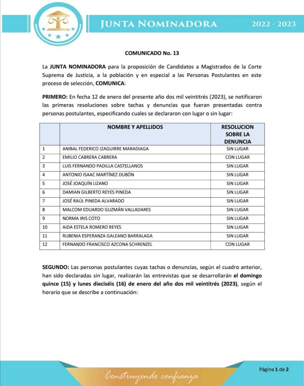 Tercer listado de entrevistas